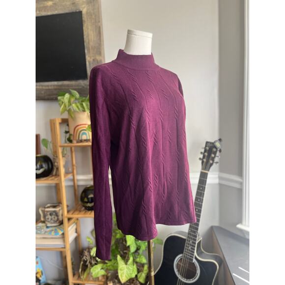 Vintage 90s Purple Cableknit Mockneck Sweater Size Large - Picture 1 of 4